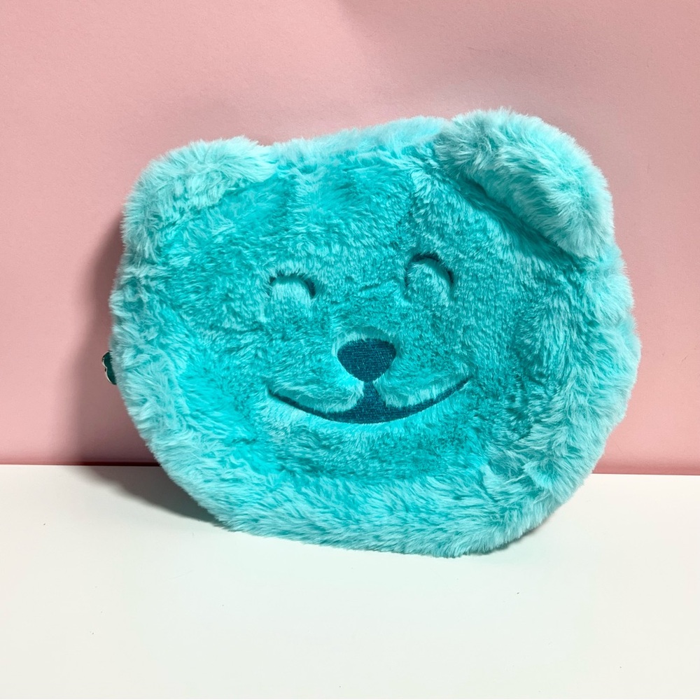 Y2K 2000s fuzzy fur blue teddy bear makeup bag